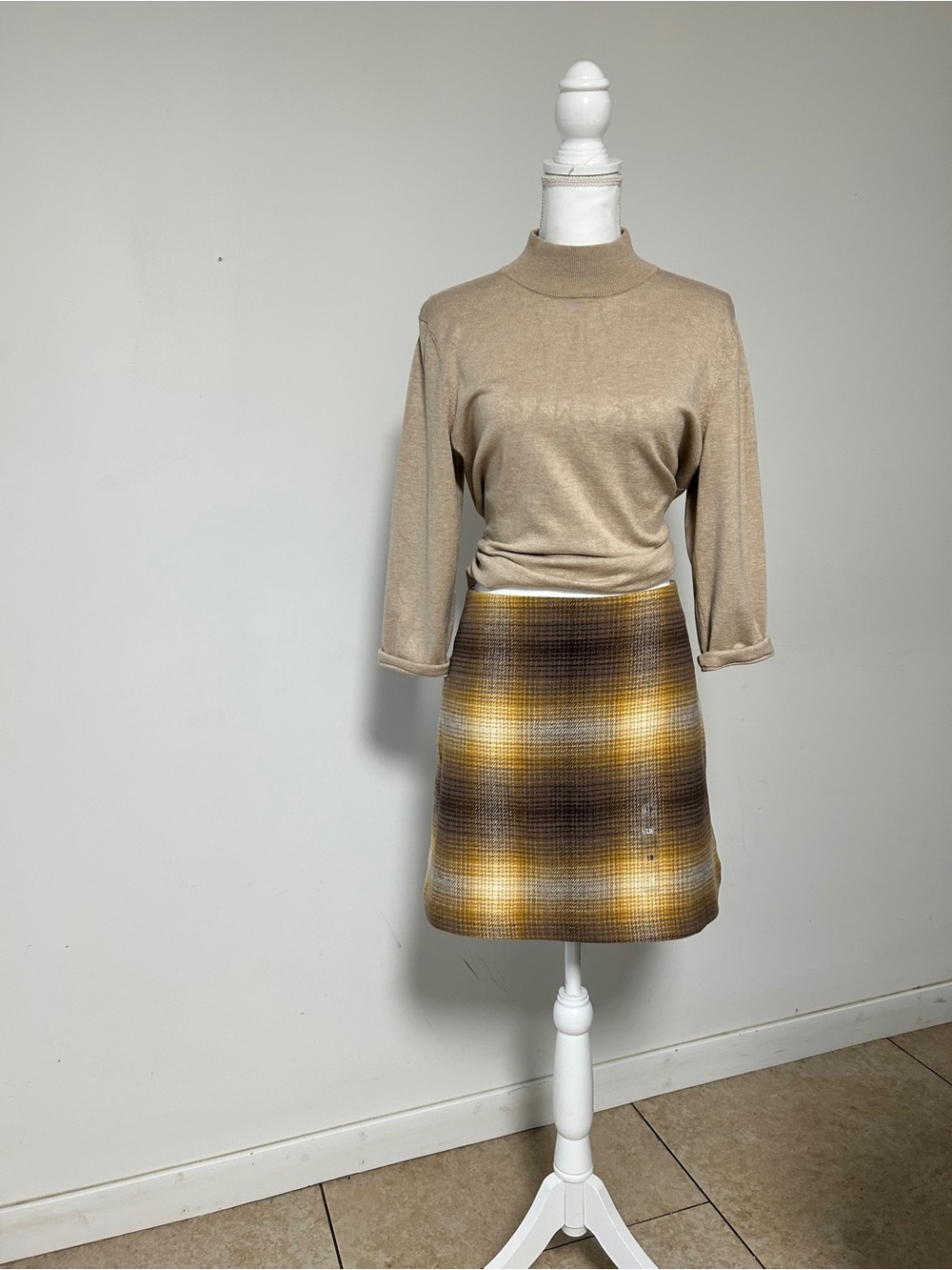 Tommy Hilfiger Brown and Yellow Plaid Mini Skirt